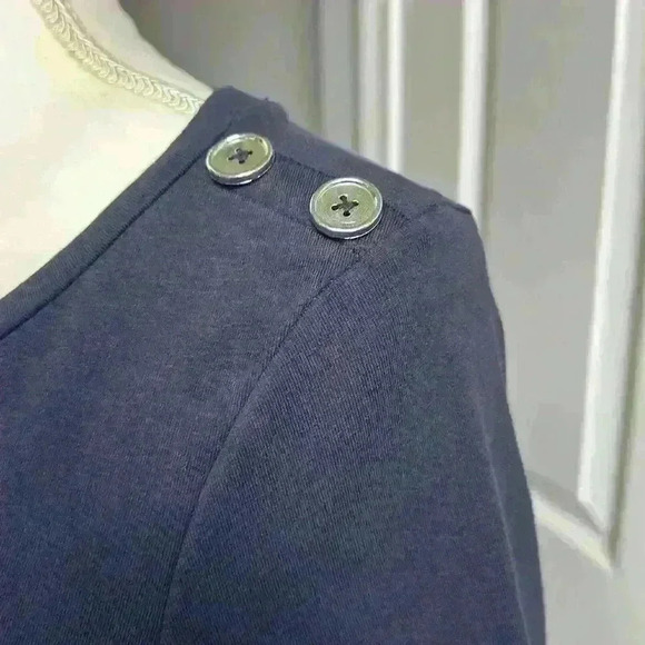 Crown & Ivy Navy Long Sleeve Bell Cuff w/ White Stripes Pullover Women Sz Small - Picture 3 of 10